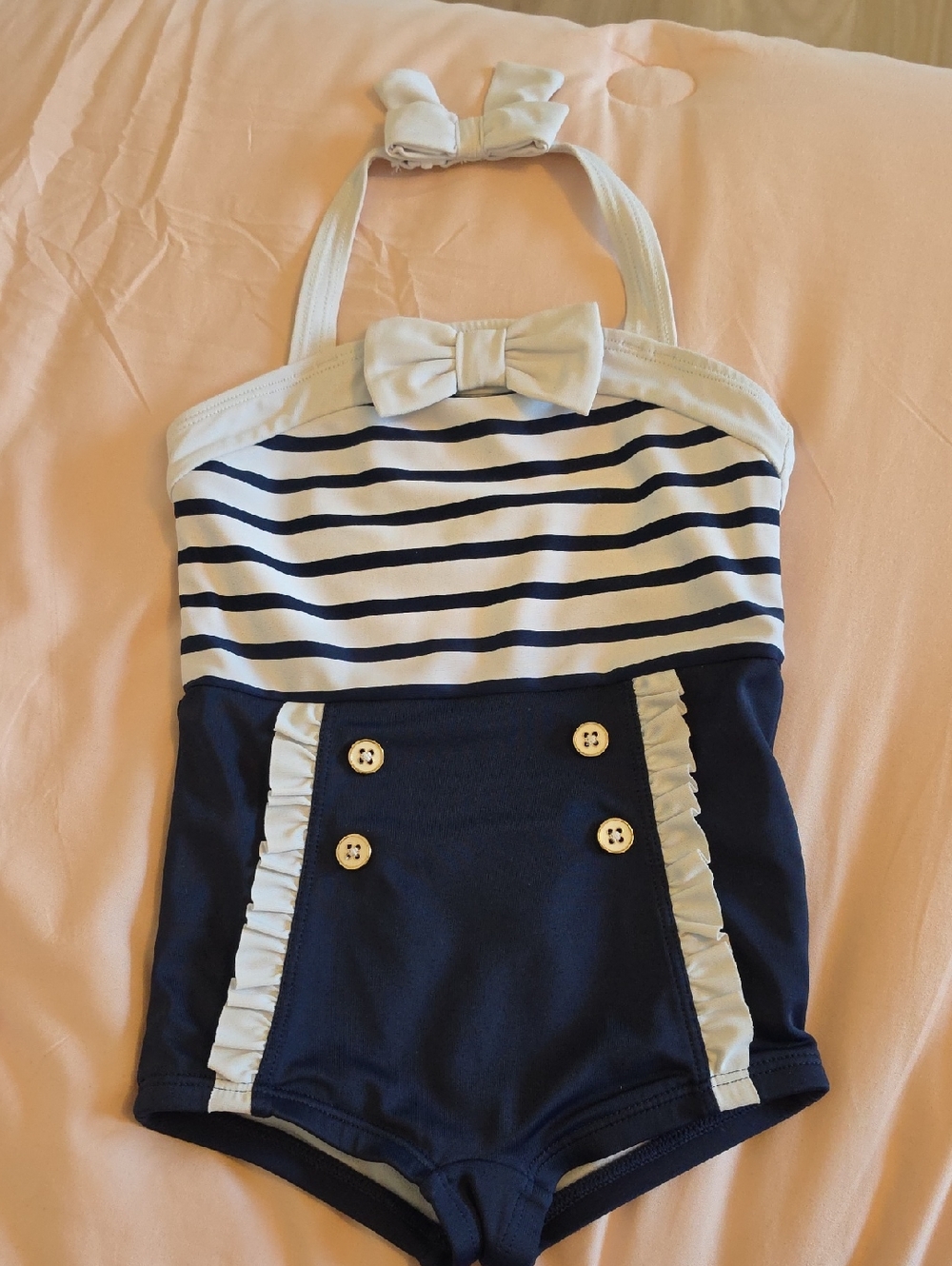 Janie and Jack Navy and White Striped Bow Swimsuit 2 T